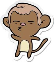 sticker of a cartoon suspicious monkey vector