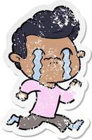 distressed sticker of a cartoon man crying vector