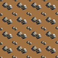 Seamless pattern of dice on a brown background. The concept of game and good luck. photo