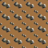 Seamless pattern of dice on a brown background. The concept of game and good luck. photo