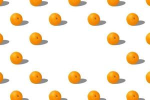 Fruit pattern of fresh oranges 3d render on white background. Pop art design, creative summer concept. Set. Seamless texture pattern. 3D illustration with copy space. photo