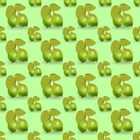 Pears illustration with leaves seamless pattern on green background. Colorful stylish illustration for backgrounds, textiles, tapestries. photo