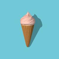 Pink berry ice cream with shadow rendering 3D. Pink ice cream isolated on blue background. Side view. The concept of taste of summer. photo