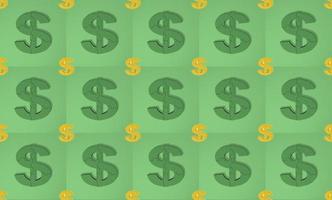 Set of Isolated big dark green and small yellow puzzle dollars with clipping path 3d render on green background. Seamless texture pattern. 3D illustration. photo