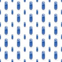 Seamless pattern of 3D blue pills on a white background. Tablets are large and small. photo