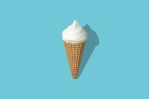 helado de mantequilla blanca con renderizado de sombras 3d. helado blanco aislado sobre fondo azul. vista lateral. el concepto de sabor del verano. foto