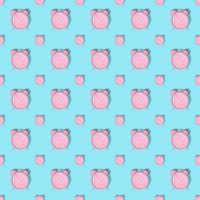 Pink alarm clocks big and small with shadow on blue background. Set. Seamless texture pattern. 3D illustration. photo