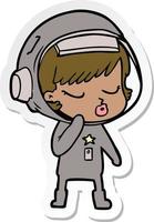 sticker of a cartoon pretty astronaut girl vector