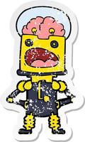 distressed sticker of a cartoon robot vector