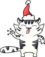 gradient cartoon of a white tiger wearing santa hat vector