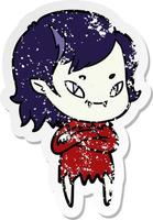 distressed sticker of a cartoon friendly vampire girl vector