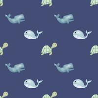 Cute seamless hand drawn watercolor whale and turtle elephant pattern background photo