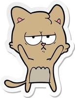 sticker of a bored cartoon cat vector