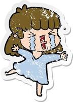 distressed sticker of a cartoon woman in tears vector