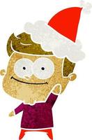retro cartoon of a happy man wearing santa hat vector