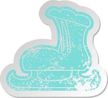 distressed old sticker of an ice skate boot vector