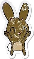 distressed sticker of a cute cartoon rabbit vector