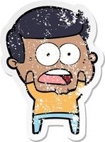 distressed sticker of a cartoon shocked man vector