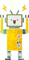 retro illustration style cartoon happy robot vector