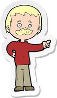 sticker of a cartoon man with mustache pointing vector