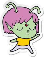 sticker of a cartoon alien girl vector