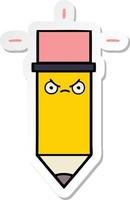 sticker of a cute cartoon pencil vector