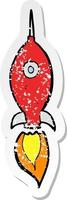 retro distressed sticker of a cartoon space rocket vector