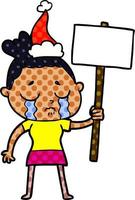 ilustración al estilo de un libro de historietas de una mujer llorando con un cartel de protesta con sombrero de santa vector