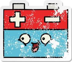 distressed sticker of a cute cartoon car battery vector