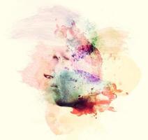 Man face in watercolor painting. Concept of creative thinking, imagination, emotions photo