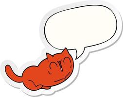 happy cartoon cat and speech bubble sticker vector