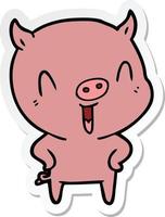 sticker of a happy cartoon pig vector