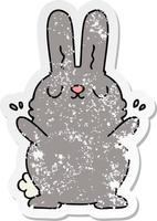 distressed sticker of a quirky hand drawn cartoon rabbit vector