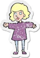 retro distressed sticker of a cartoon nervous woman vector