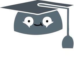 flat color retro cartoon graduation hat vector