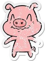 distressed sticker of a nervous cartoon pig vector