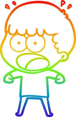 rainbow gradient line drawing cartoon shocked man