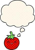 cute cartoon tomato and thought bubble in comic book style vector