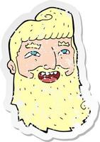 retro distressed sticker of a cartoon man with beard laughing vector