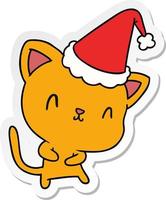 pegatina navideña caricatura de gato kawaii vector