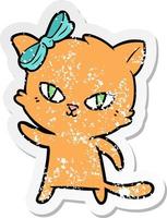 distressed sticker of a cute cartoon cat vector