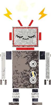 retro illustration style cartoon dancing robot
