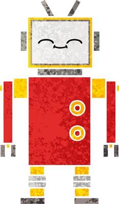 retro illustration style cartoon robot