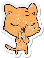 distressed sticker of a happy cartoon cat vector