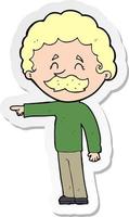 sticker of a cartoon man with mustache pointing vector