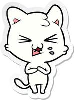 sticker of a cartoon hissing cat vector