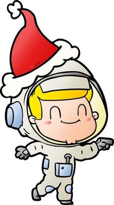 happy gradient cartoon of a astronaut man wearing santa hat