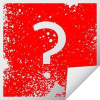 distressed square peeling sticker symbol question mark vector