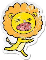 pegatina angustiada de un león corriendo de dibujos animados vector