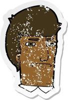 retro distressed sticker of a cartoon man narrowing eyes vector